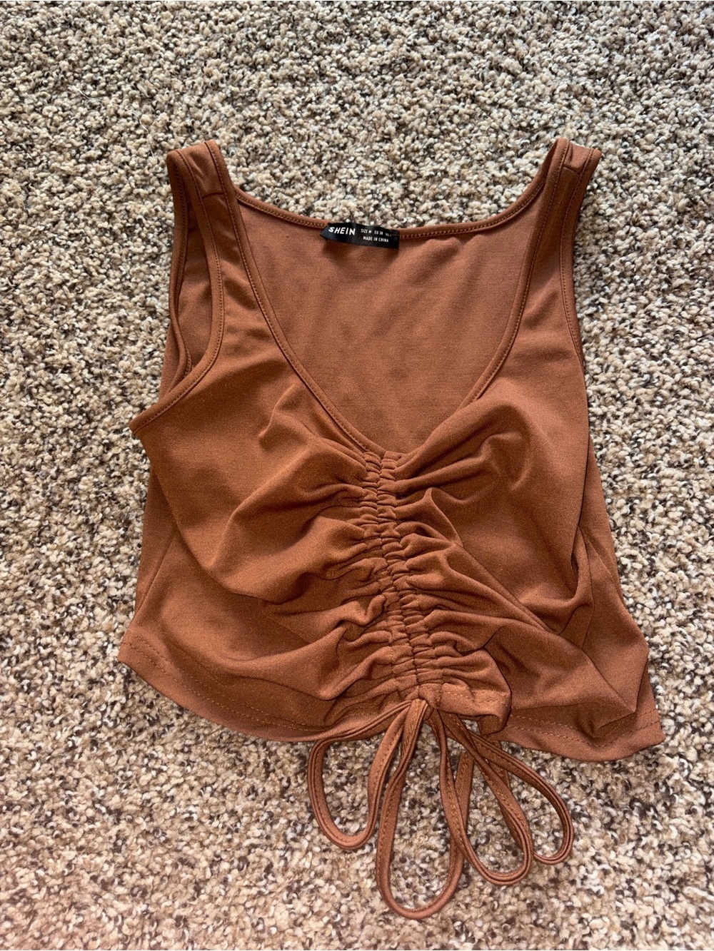 SHEIN Rust Brown Ruched Drawstring Crop Tank